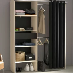 Balu Offener Kleiderschrank - 143x48x182cm - mit Vorhang - Akazie/Schwarz