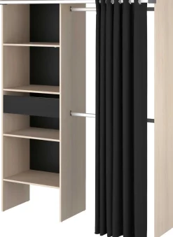 Balu Offener Kleiderschrank - 143x48x182cm - mit Vorhang - Akazie/Schwarz