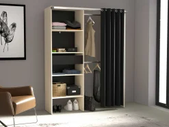 Balu Offener Kleiderschrank - 143x48x182cm - mit Vorhang - Akazie/Schwarz