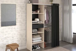 Balu Offener Kleiderschrank - 143x48x182cm - mit Vorhang - Akazie/Schwarz