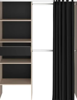 Balu Offener Kleiderschrank - 143x48x182cm - mit Vorhang - Akazie/Schwarz