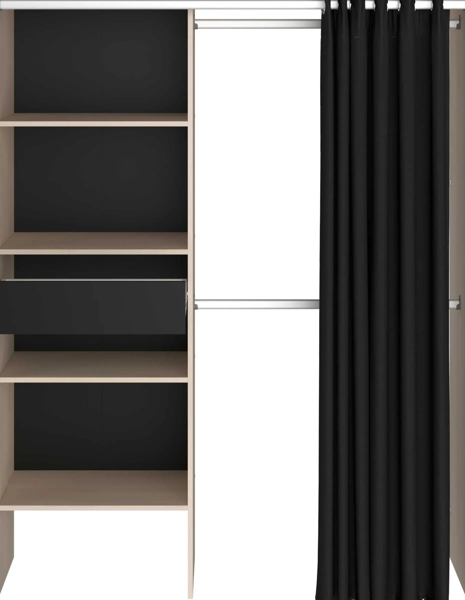 Balu Offener Kleiderschrank - 143x48x182cm - mit Vorhang - Akazie/Schwarz