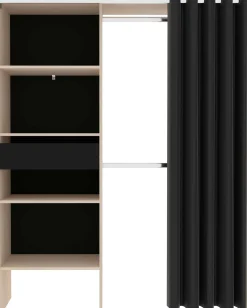 Balu Offener Kleiderschrank - 143x48x182cm - mit Vorhang - Akazie/Schwarz