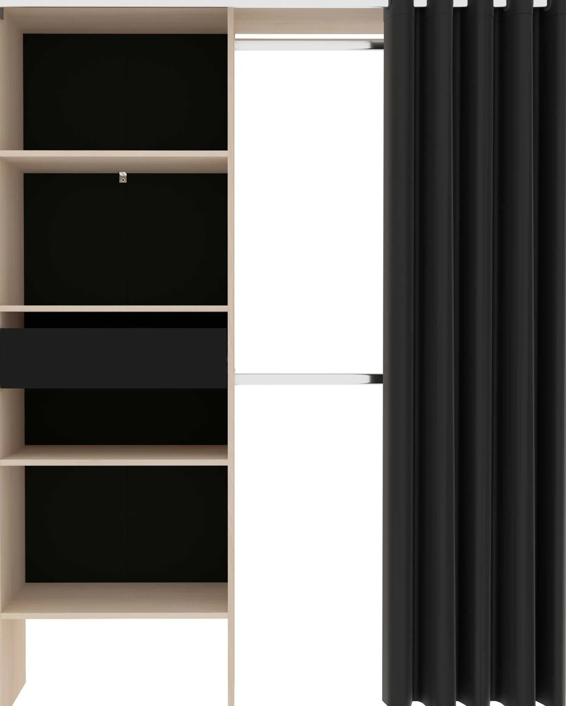 Balu Offener Kleiderschrank - 143x48x182cm - mit Vorhang - Akazie/Schwarz