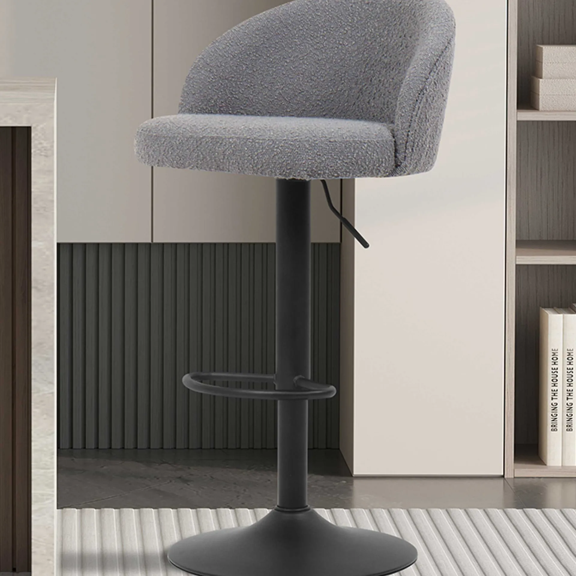Rousseau Barhocker Arda Bouclé Hell | Metallbeine, Polsterung Bouclé