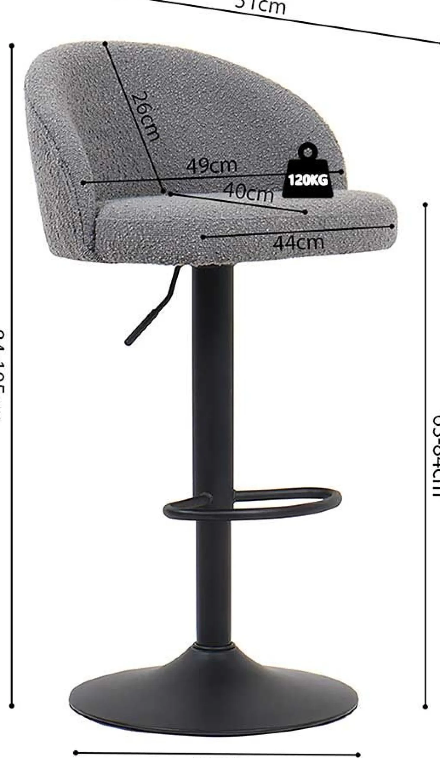 Rousseau Barhocker Arda Bouclé Hell | Metallbeine, Polsterung Bouclé