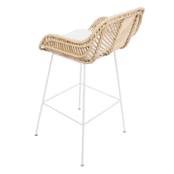 CBA Barhocker Bali - 51x47x92,5cm - mit Sitzkissen - Rattan/Weiß