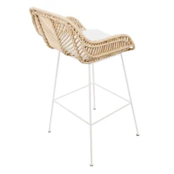 CBA Barhocker Bali - 51x47x92,5cm - mit Sitzkissen - Rattan/Weiß
