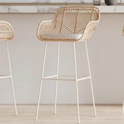 CBA Barhocker Bali - 51x47x92,5cm - mit Sitzkissen - Rattan/Weiß