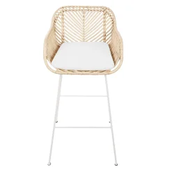 CBA Barhocker Bali - 51x47x92,5cm - mit Sitzkissen - Rattan/Weiß