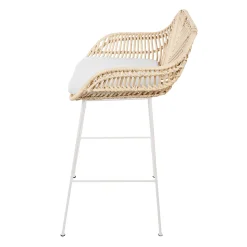 CBA Barhocker Bali - 51x47x92,5cm - mit Sitzkissen - Rattan/Weiß
