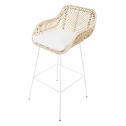 CBA Barhocker Bali - 51x47x92,5cm - mit Sitzkissen - Rattan/Weiß