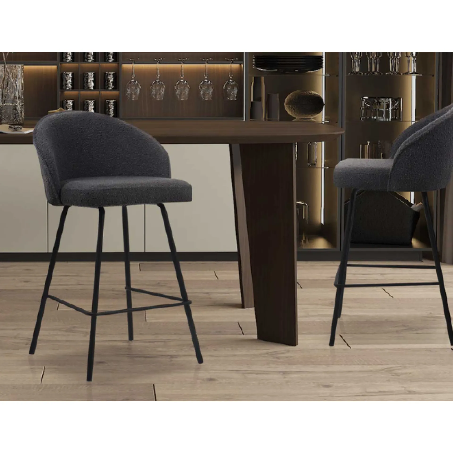 Rousseau Barhocker Bouclé June | Metallbeine | H87 x B52 x T51 cm