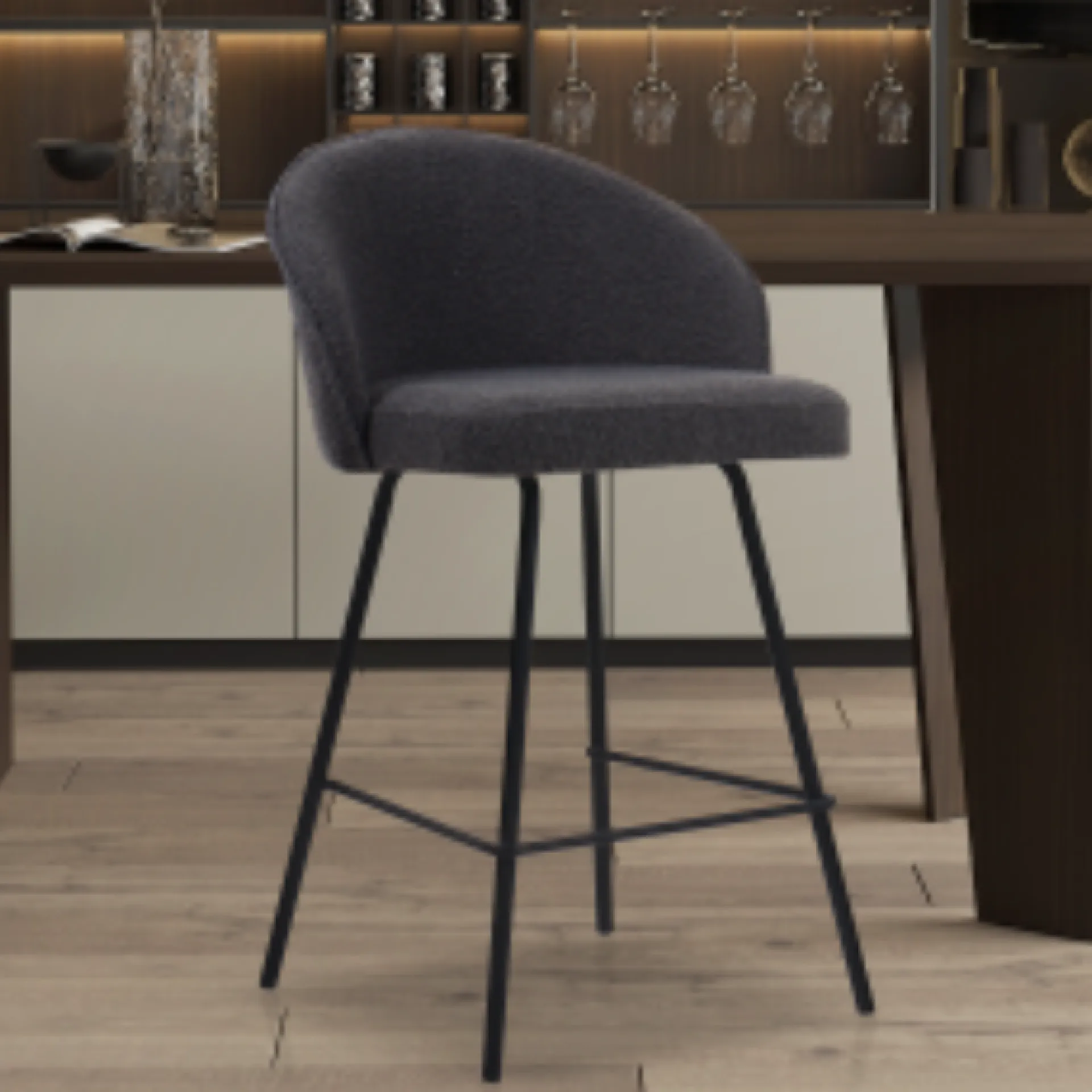Rousseau Barhocker Bouclé June | Metallbeine | H87 x B52 x T51 cm