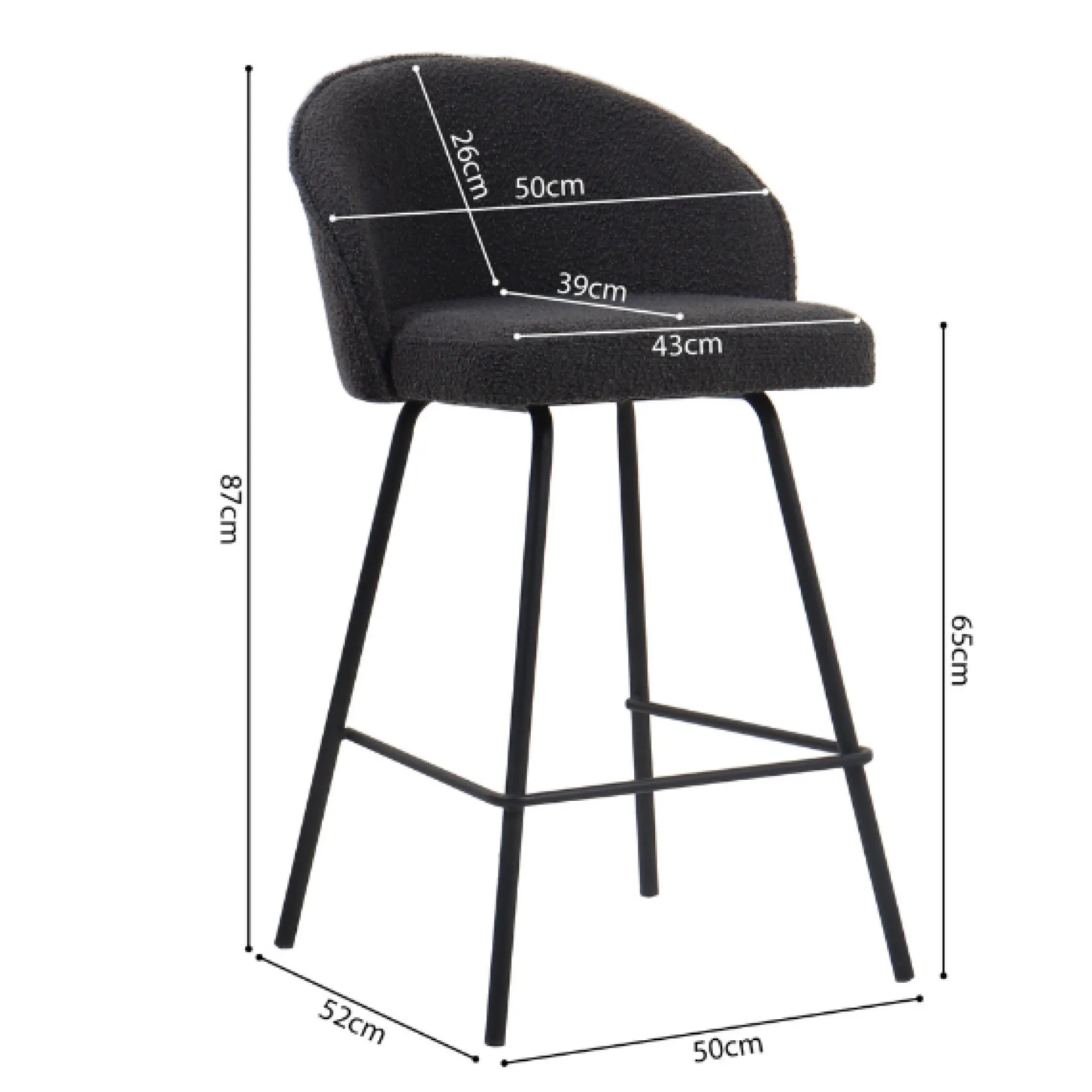 Rousseau Barhocker Bouclé June | Metallbeine | H87 x B52 x T51 cm