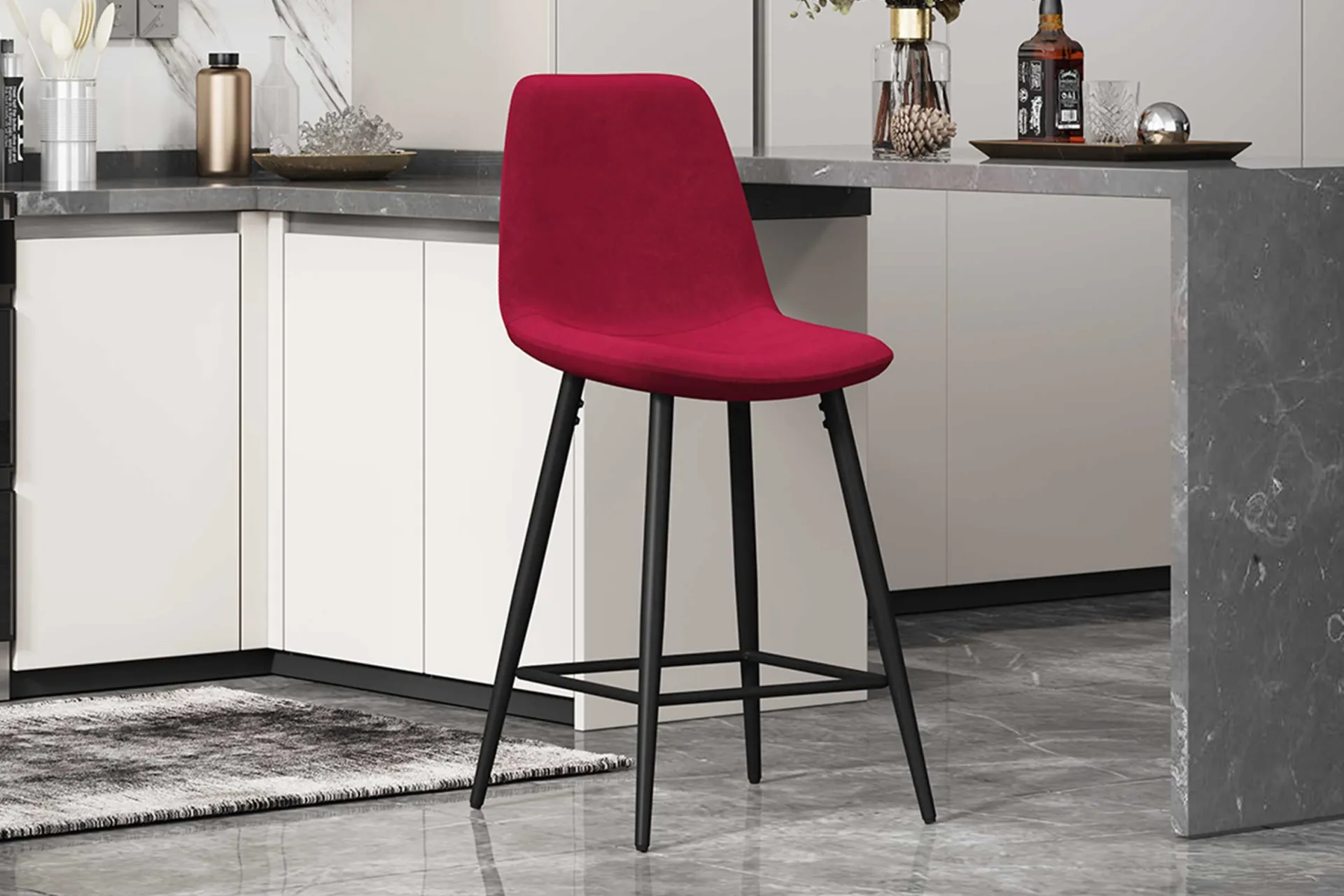 Rousseau Barhocker Jani - bordeauxfarbener Samt