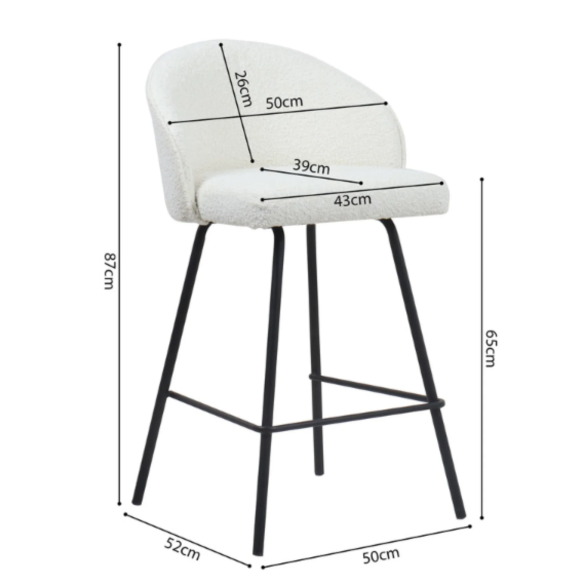 Rousseau Barhocker June Bouclé | Metallbeine | H87 x B52 x T51 cm