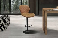 Rousseau Barhocker Malaga PU Cognac - Vintage Metallbeine | H-H 90-111 x B-L 48 x T-P 52 cm