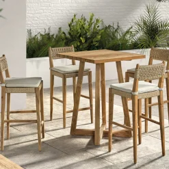 Gescova Barhocker Minoli - Teakholz & Weidengeflecht - 46x53x110cm - mit Sitzkissen - /Ecru