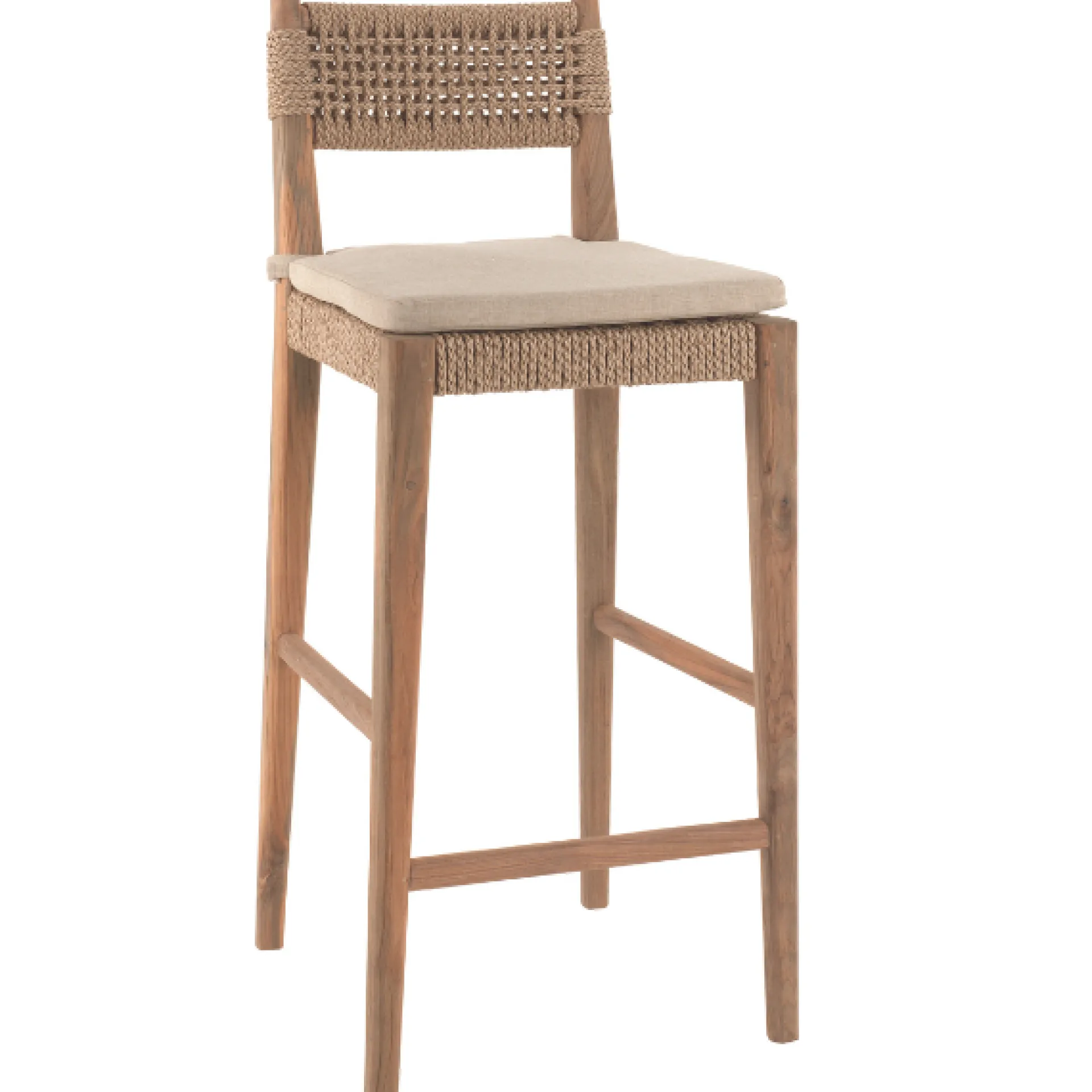 Gescova Barhocker Minoli - Teakholz & Weidengeflecht - 46x53x110cm - mit Sitzkissen - /Ecru