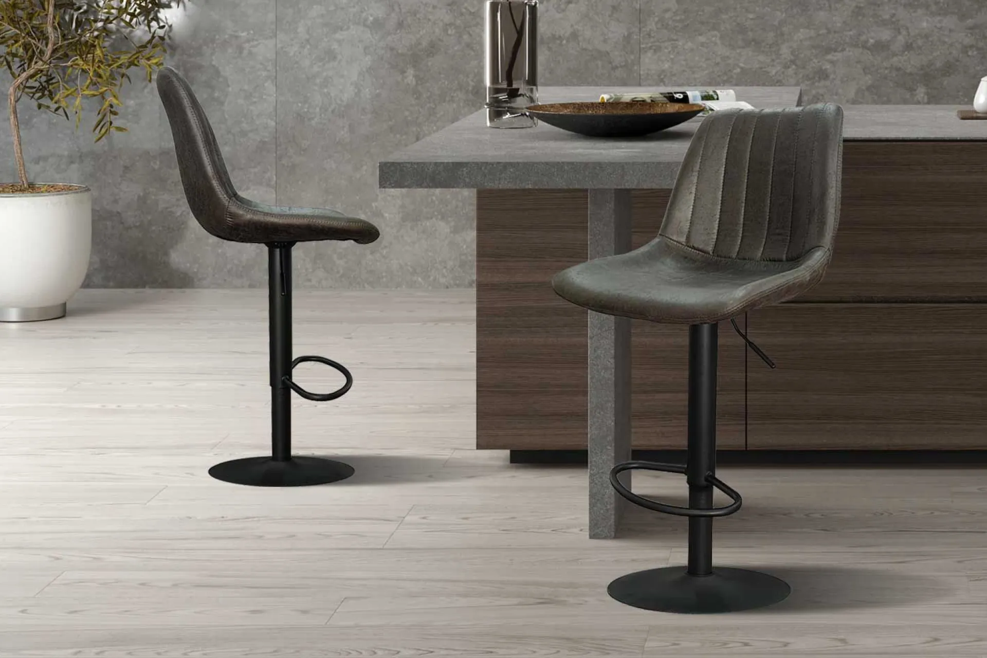 Rousseau Barhocker mit Streifenmuster Madeira dunkel