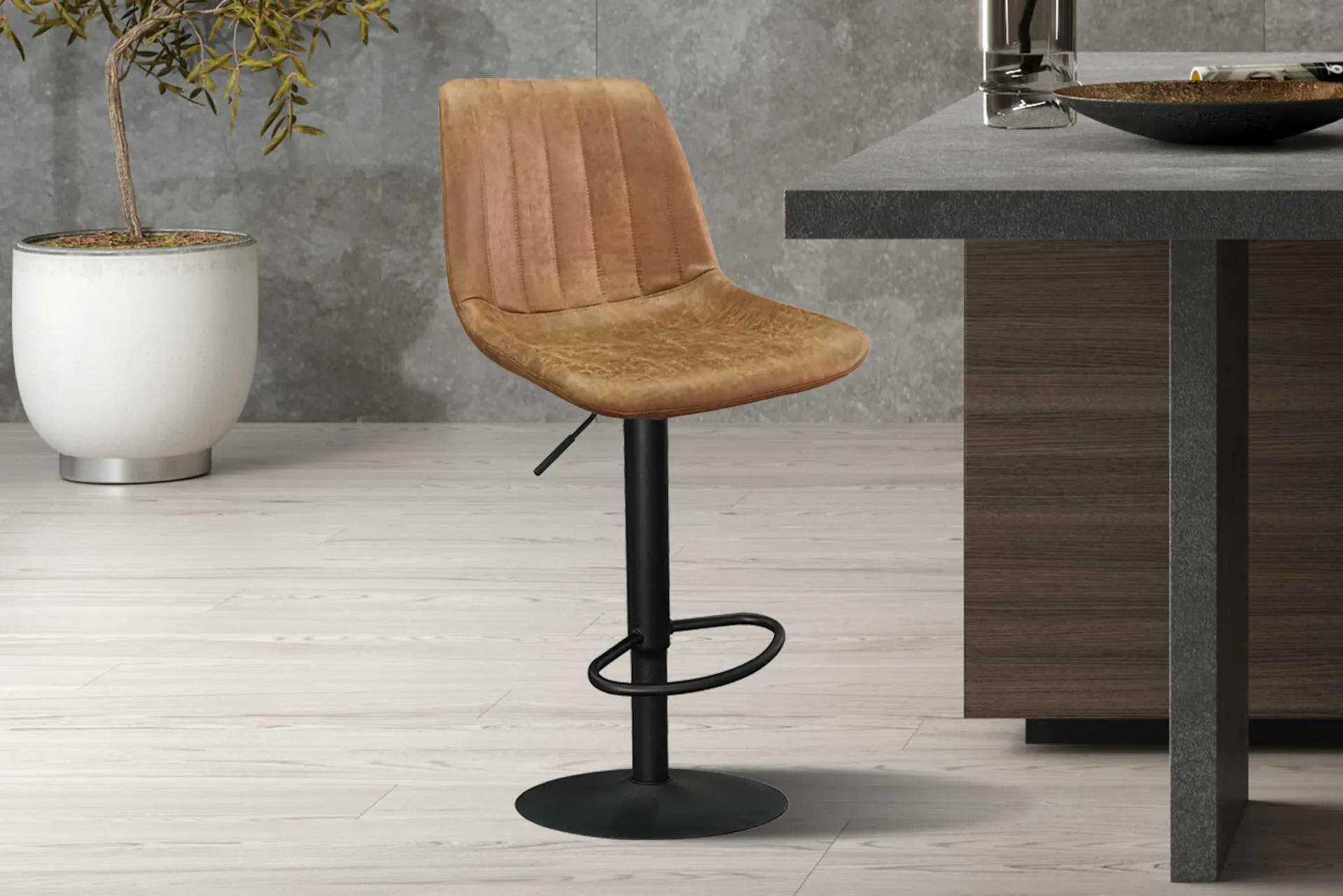 Rousseau Barhocker mit Streifenmuster Madeira-Cognac