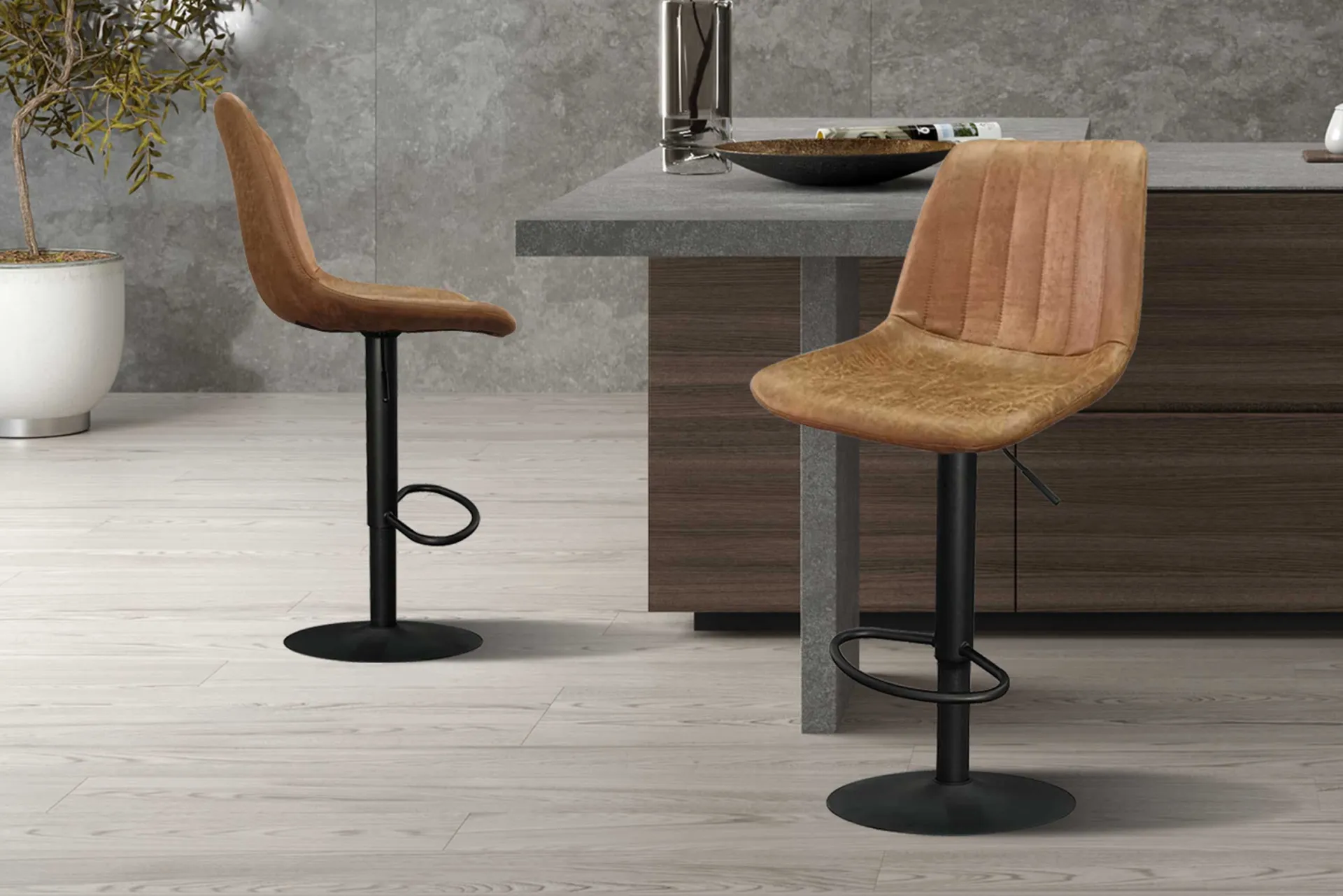 Rousseau Barhocker mit Streifenmuster Madeira-Cognac