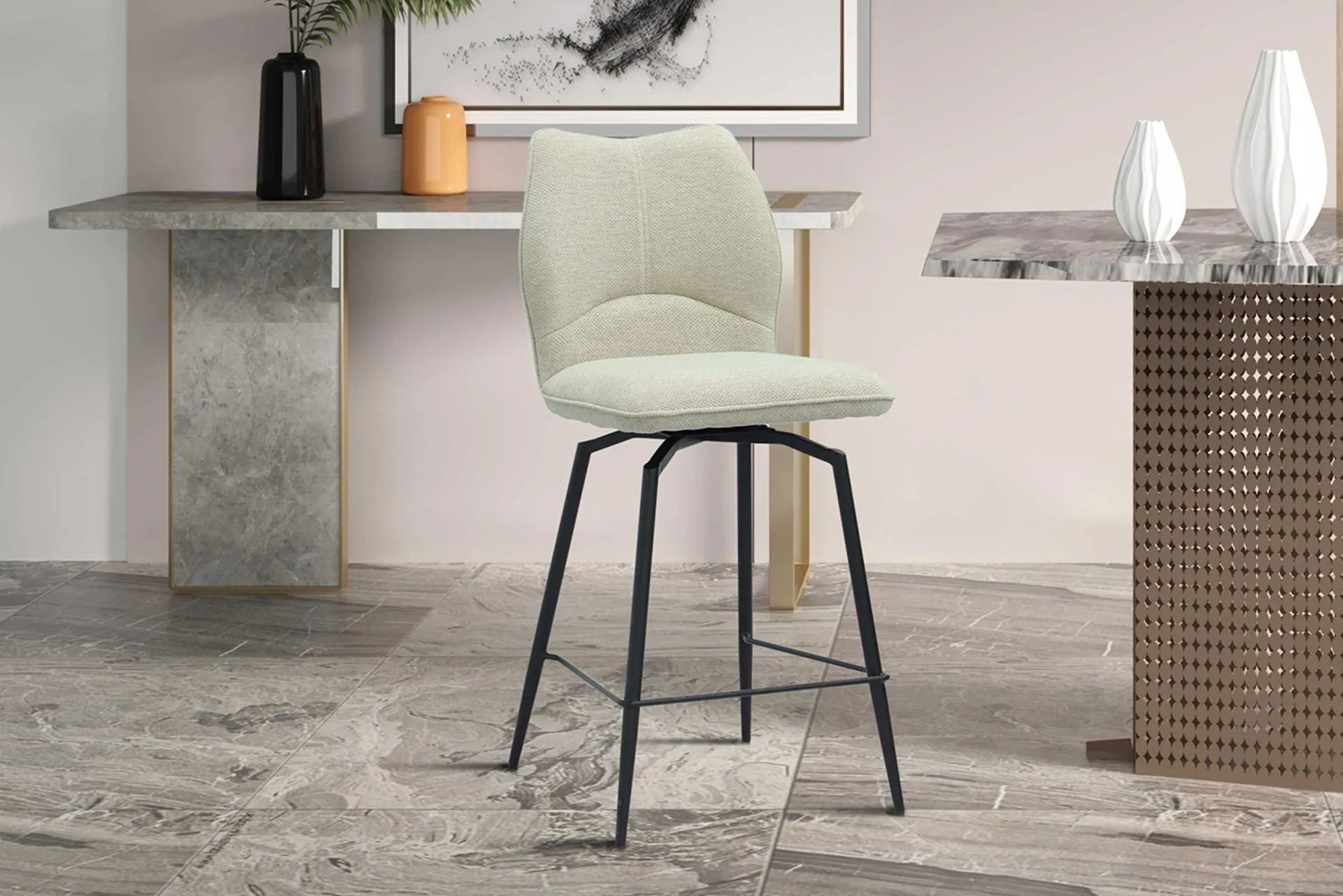 Rousseau Barstuhl Lara | 48 x 56 x 103 cm | Ecru Design