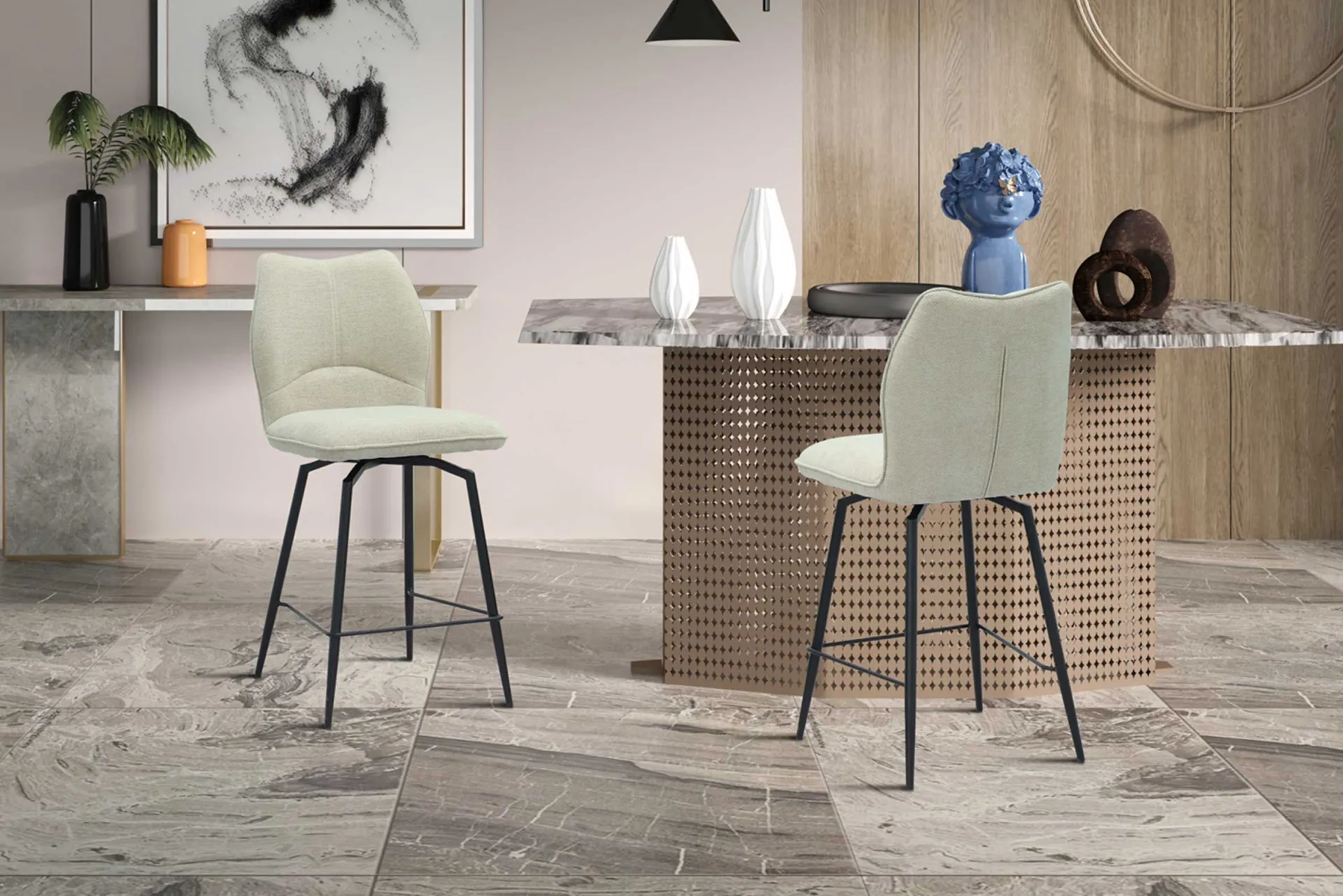 Rousseau Barstuhl Lara | 48 x 56 x 103 cm | Ecru Design