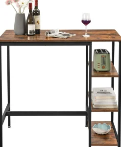 Vasagle Bartisch Isolde 109x60 mit 3 Ablagen - braun/schwarz