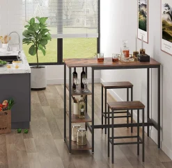 Vasagle Bartisch Isolde 109x60 mit 3 Ablagen - braun/schwarz