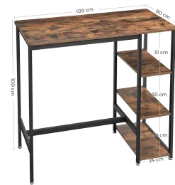 Vasagle Bartisch Isolde 109x60 mit 3 Ablagen - braun/schwarz