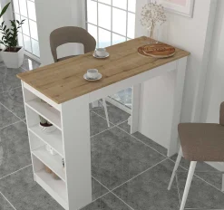 Emob Bartisch Monaco - 120x52x102cm - mit Ablage - weiß/Eiche Dekor