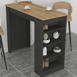 Emob Bartisch Monaco - 120x52x102cm - mit Stauraum - Anthrazit/Eiche Dekor