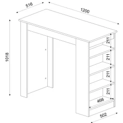 Emob Bartisch Monaco - 120x52x102cm - mit Stauraum - Anthrazit/Eiche Dekor