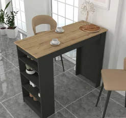Emob Bartisch Monaco - 120x52x102cm - mit Stauraum - Anthrazit/Eiche Dekor