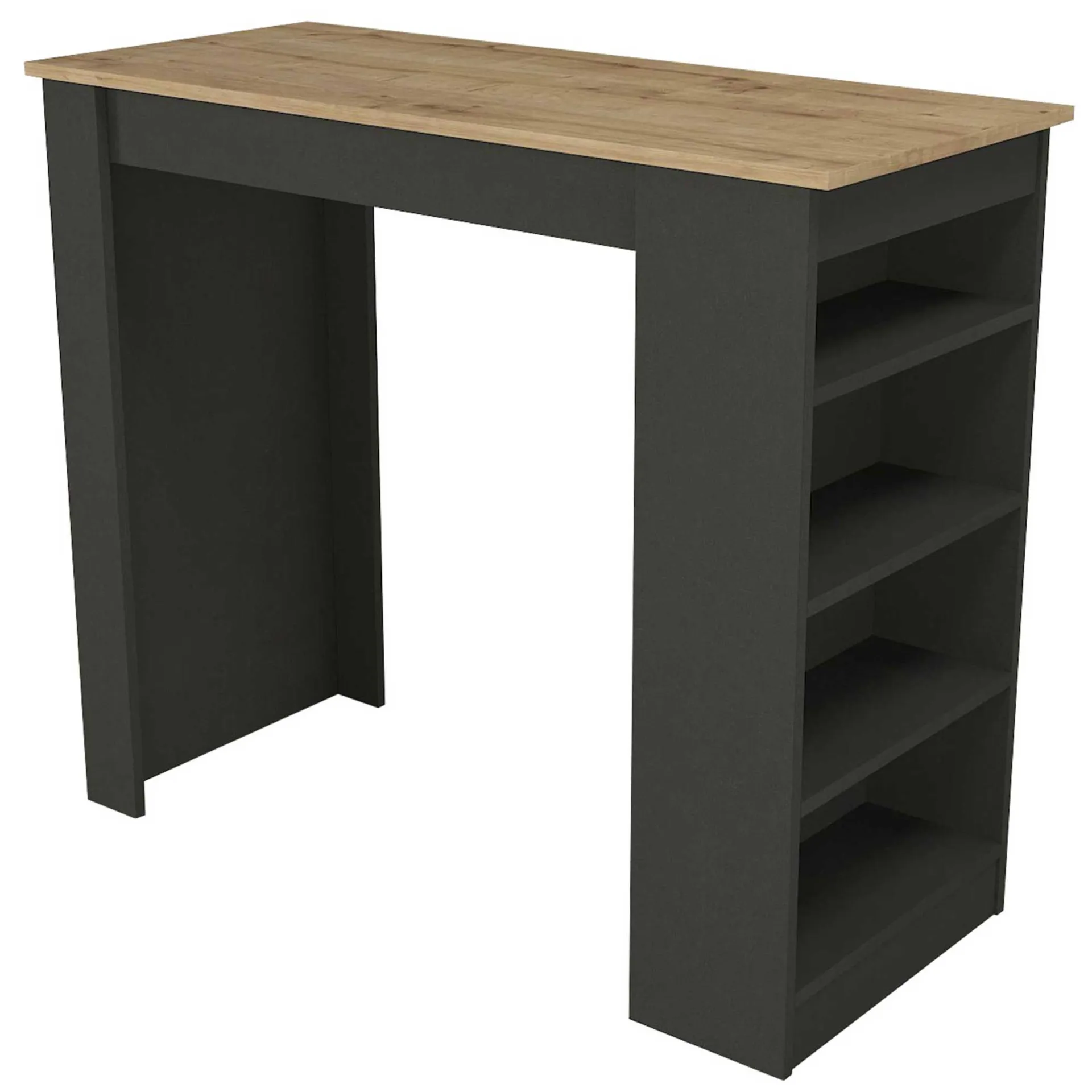 Emob Bartisch Monaco - 120x52x102cm - mit Stauraum - Anthrazit/Eiche Dekor