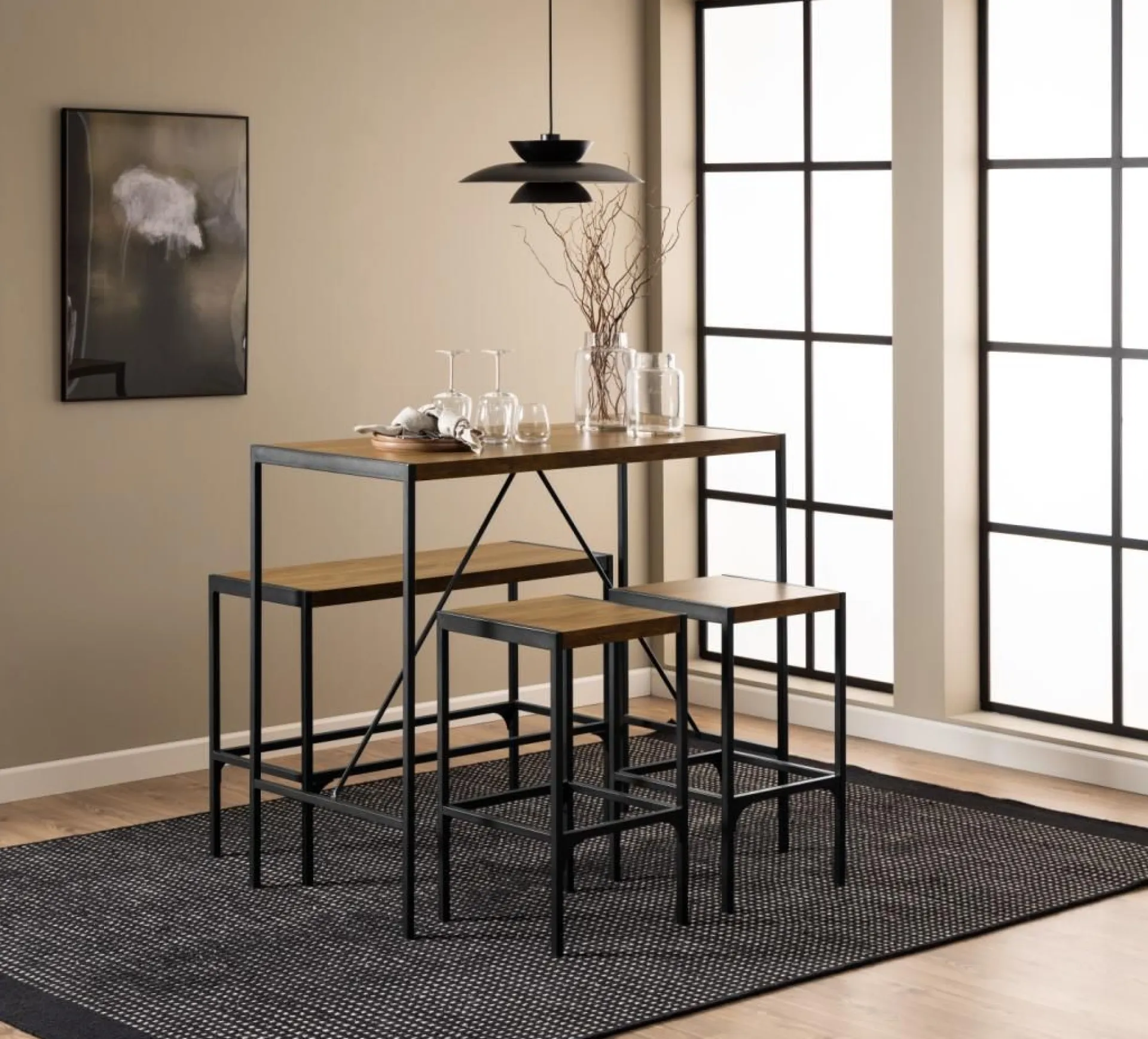 Emob Bartisch-Set Bahamas | Bartisch, Bank und zwei Barhocker | Oak Design