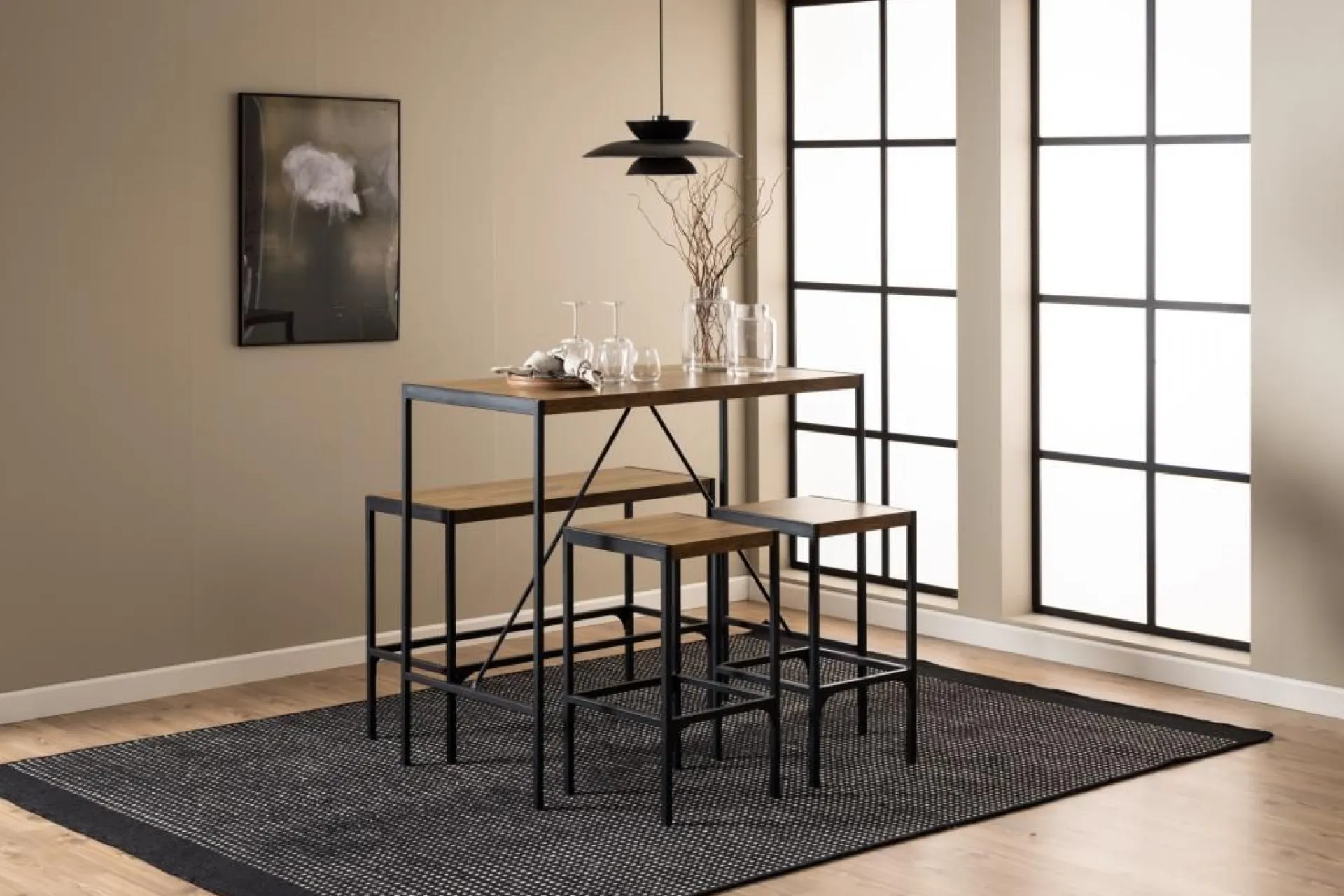 Emob Bartisch-Set Bahamas | Bartisch, Bank und zwei Barhocker | Oak Design