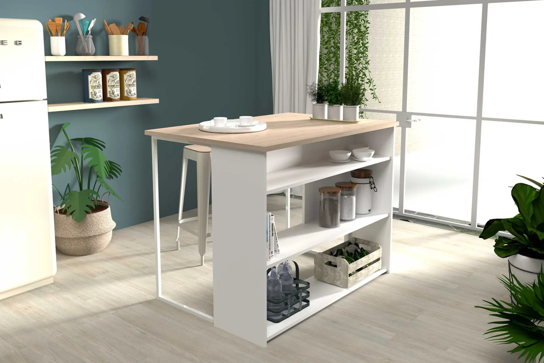 Bartisch und Kücheninsel Slam 116cm - Eiche/Weiß