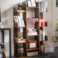 Baumförmiges Bücherregal: 13 Fachböden, 86x25x140cm, Rustikales Braun