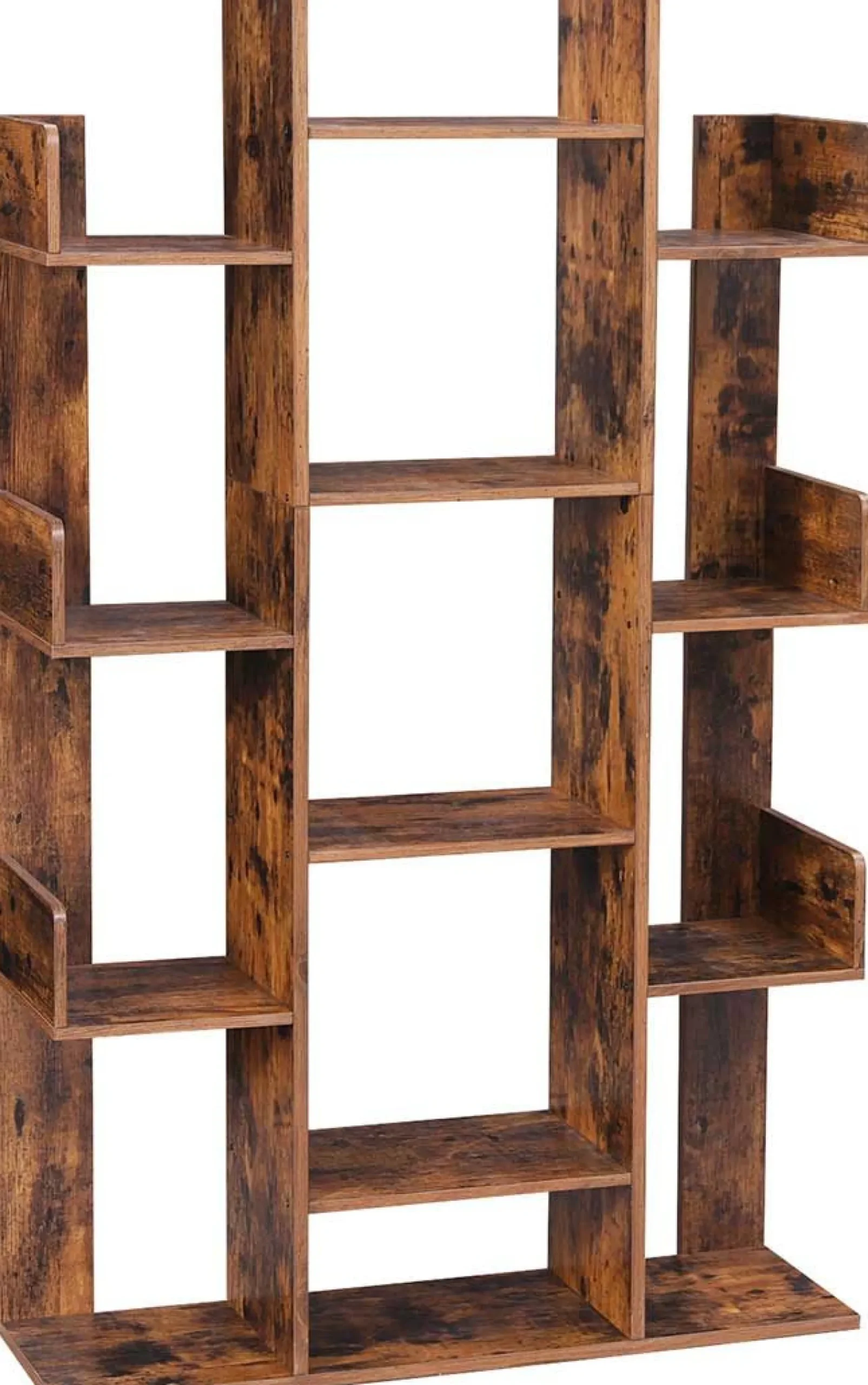 Baumförmiges Bücherregal: 13 Fachböden, 86x25x140cm, Rustikales Braun