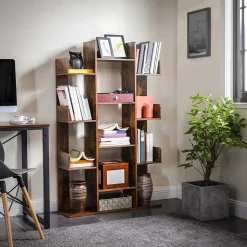 Baumförmiges Bücherregal: 13 Fachböden, 86x25x140cm, Rustikales Braun
