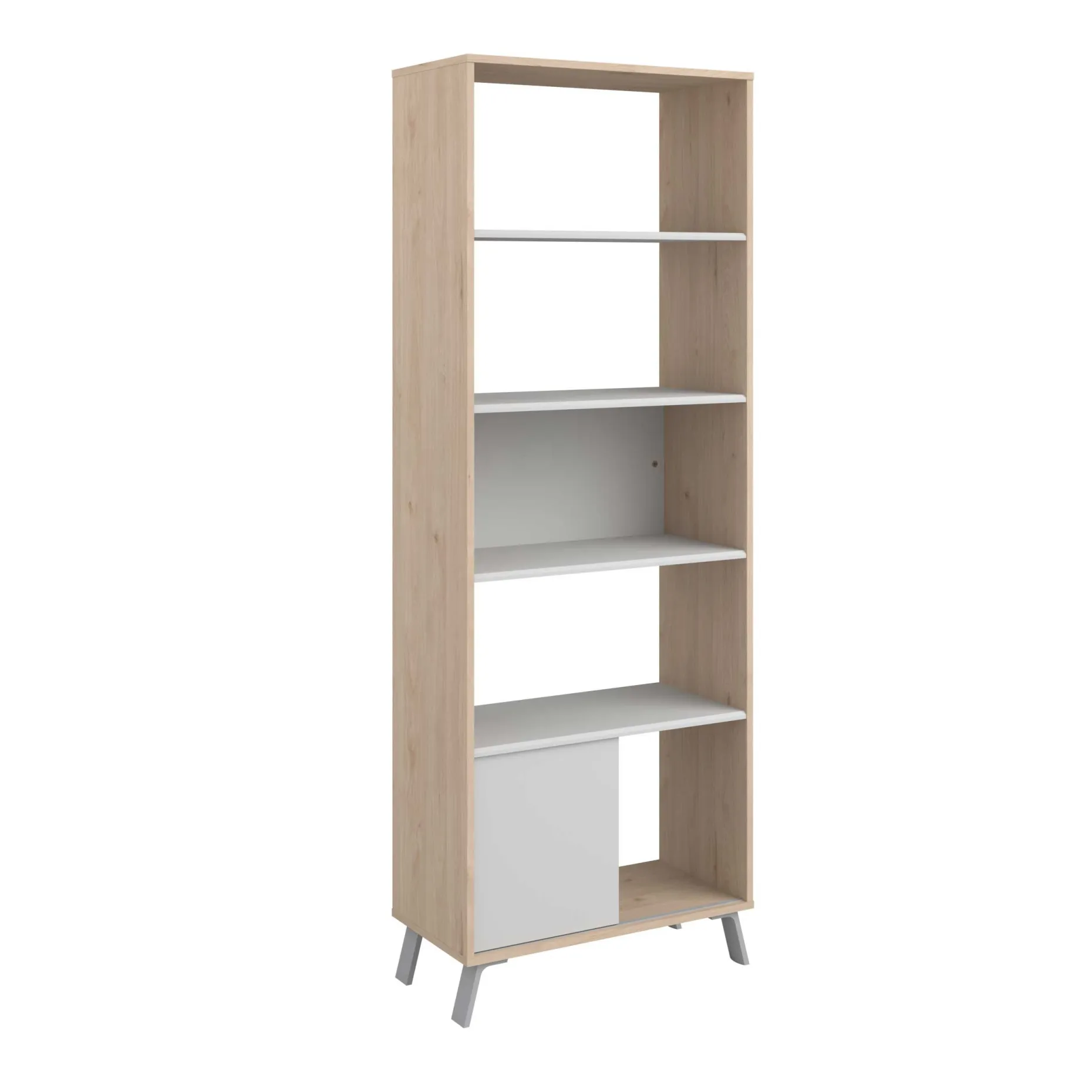 Bücherregal Ara-184cm-4 Fachböden-hellgrau/Eiche