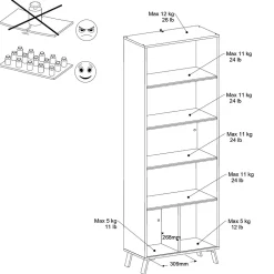 Bücherregal Ara-184cm-4 Fachböden-hellgrau/Eiche