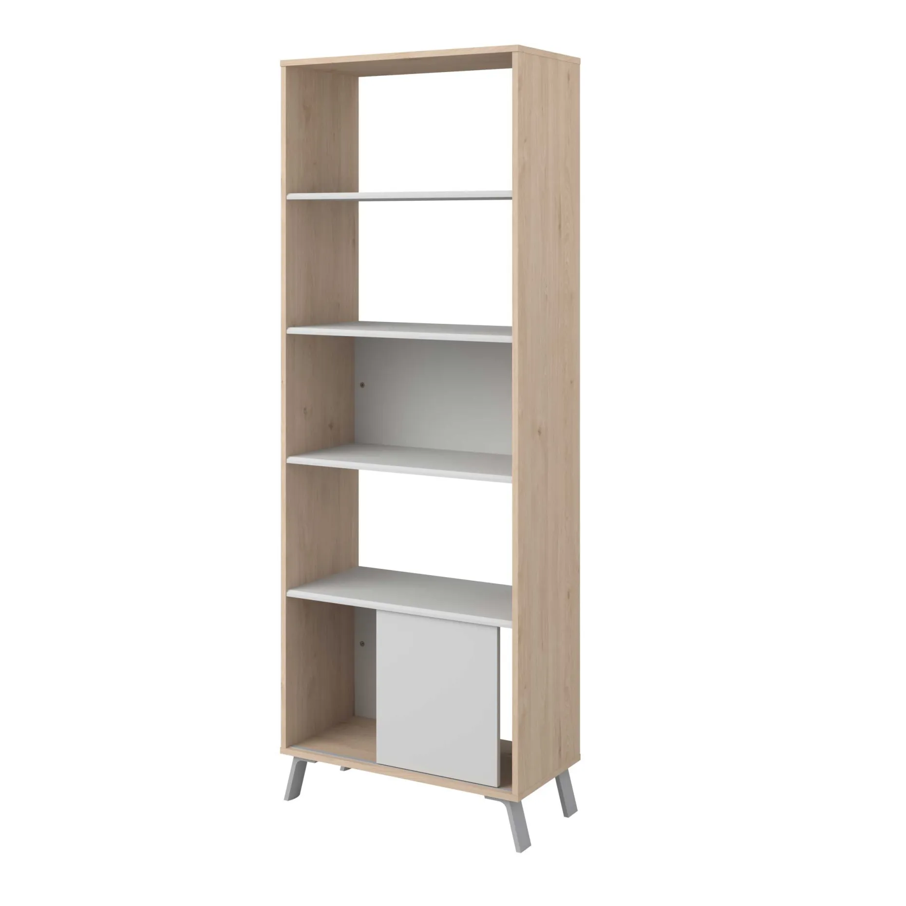 Bücherregal Ara-184cm-4 Fachböden-hellgrau/Eiche
