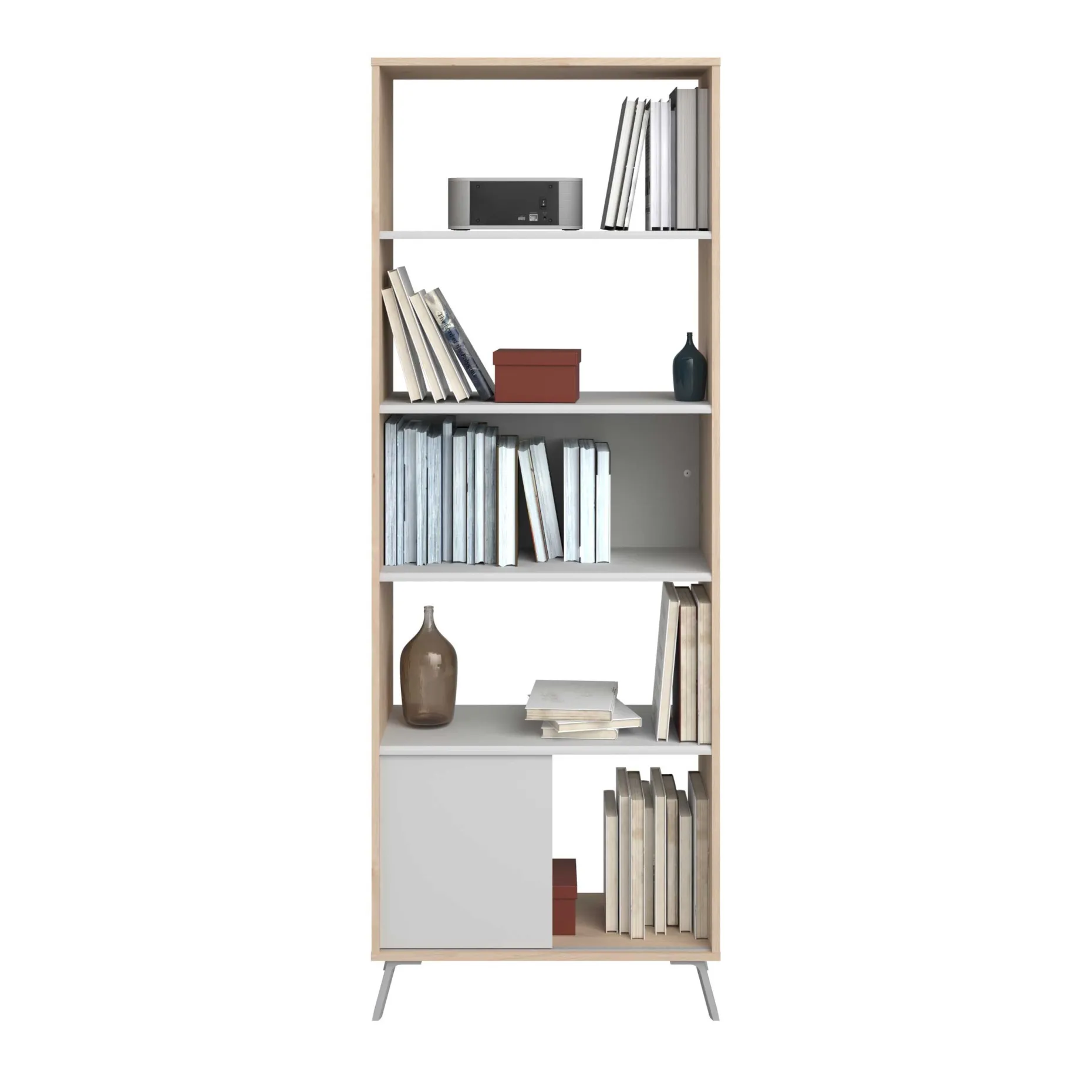 Bücherregal Ara-184cm-4 Fachböden-hellgrau/Eiche