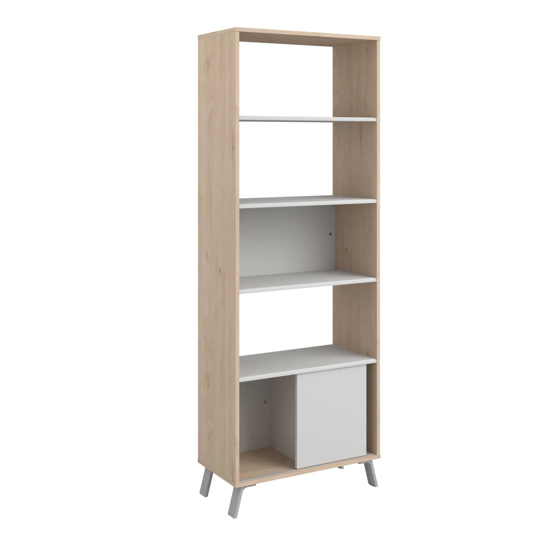 Bücherregal Ara-184cm-4 Fachböden-hellgrau/Eiche