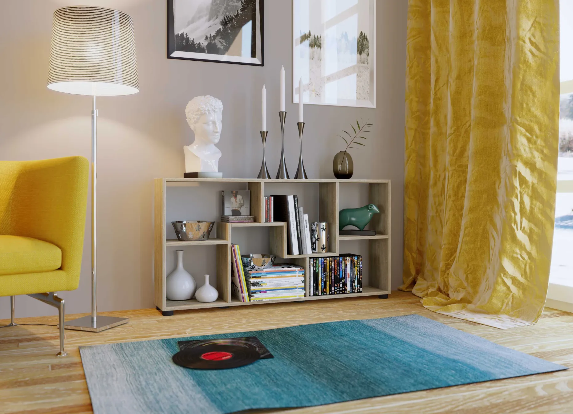 Bücherregal Azira 116 cm 6 offene Fächer-Sonoma Eiche