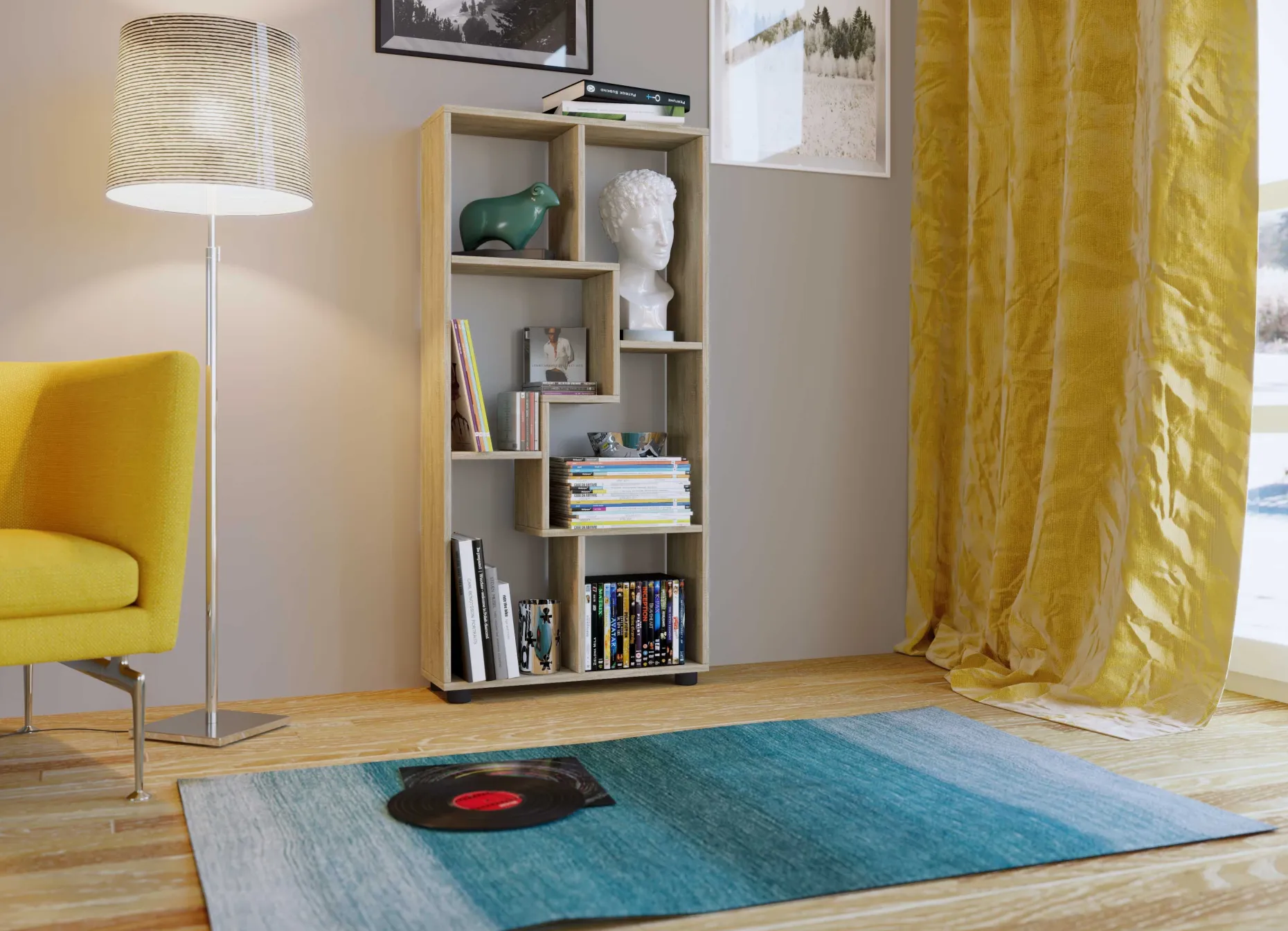 Bücherregal Azira 116 cm 6 offene Fächer-Sonoma Eiche